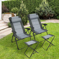 4 PCS Gray Patio Folding Chair Ottoman Set F218