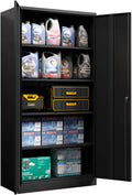 Black Metal Storage Cabinet with 4 Adjustable Shelves and Lockable Doors F452