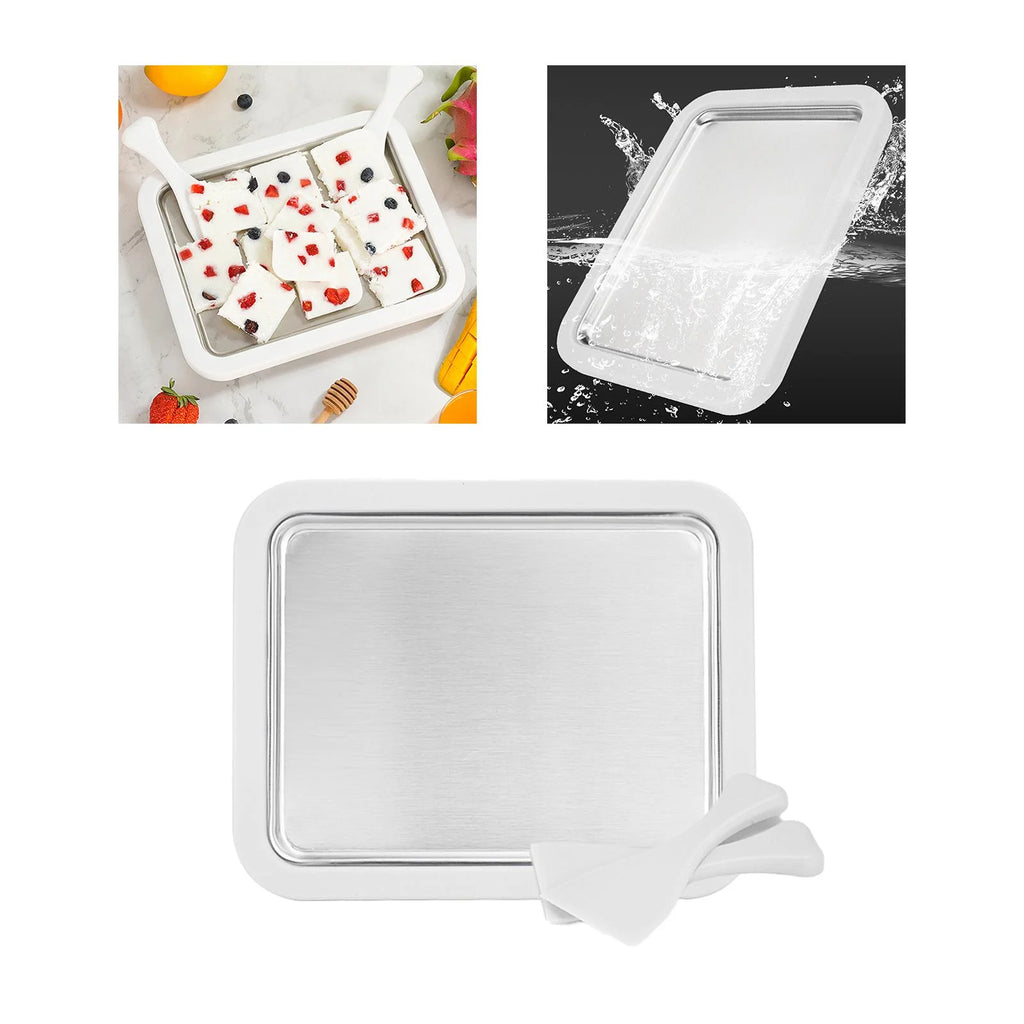 White Ice Cream Maker Roller Pan with 2 Scrapers Z933