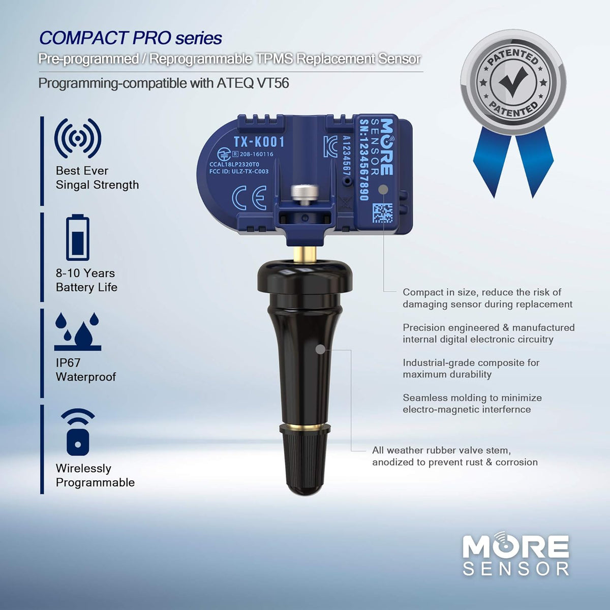 TPMS Tire Pressure Sensor 4-Pack with Rubber Valve Stem O25401