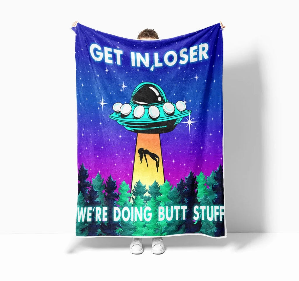 Purple Flannel Throw Blanket with Alien Print Q827406