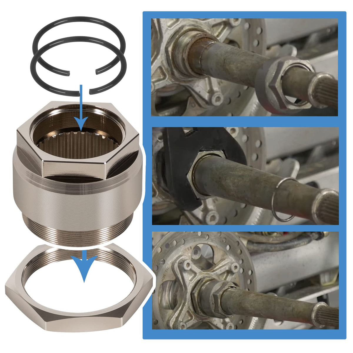 Rear Axle Lock nut Assembly with Jam Sleeve nut and Clips Pack of 2 C58451