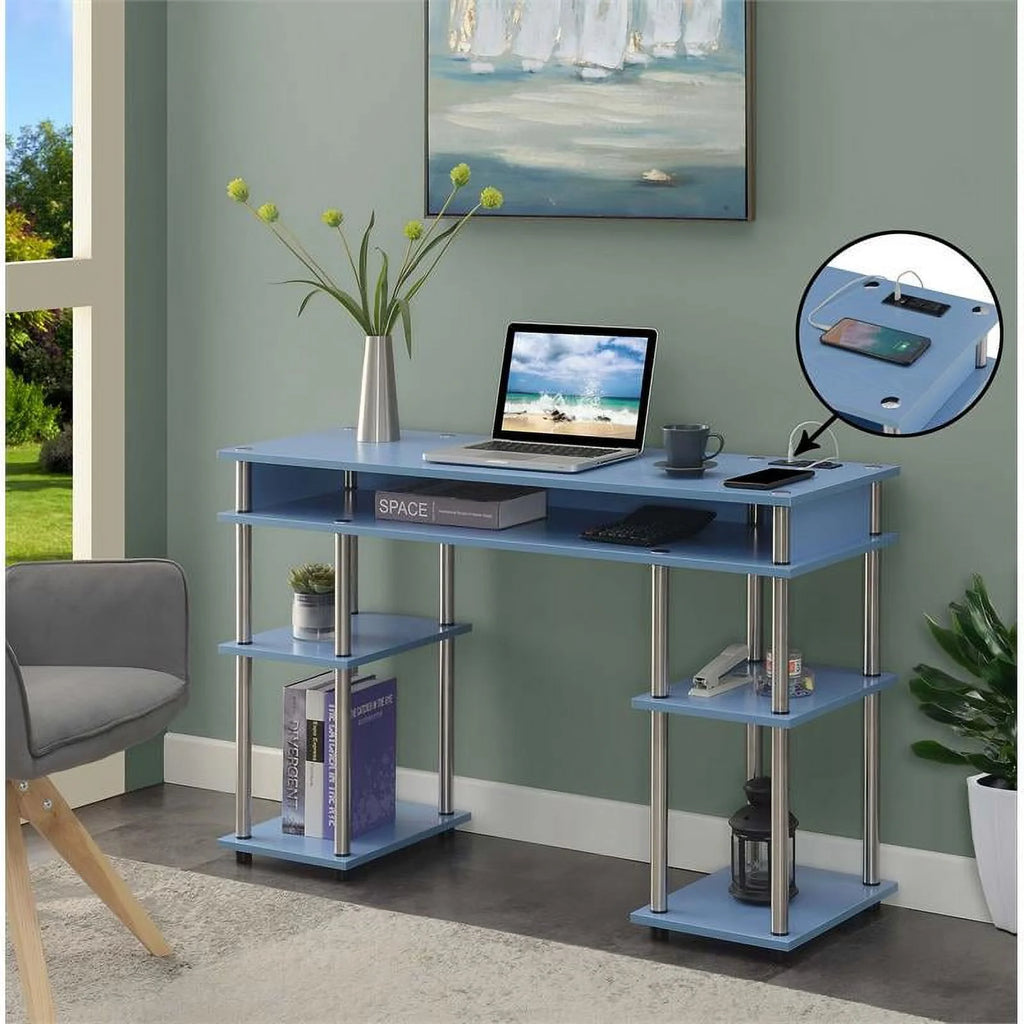 Baby Blue Wood Student Desk with Charging Station S24543