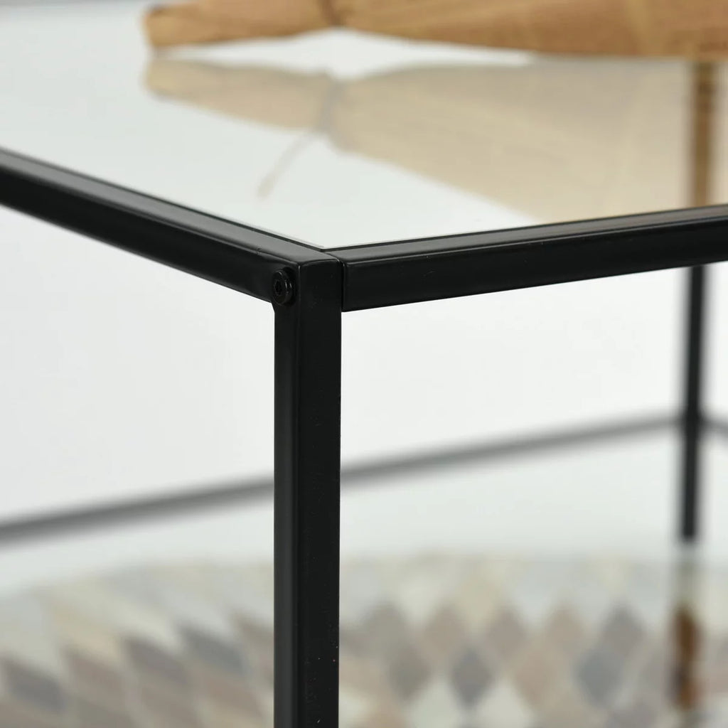 Square Tempered Glass Coffee Table with Storage Rack, Black E715666