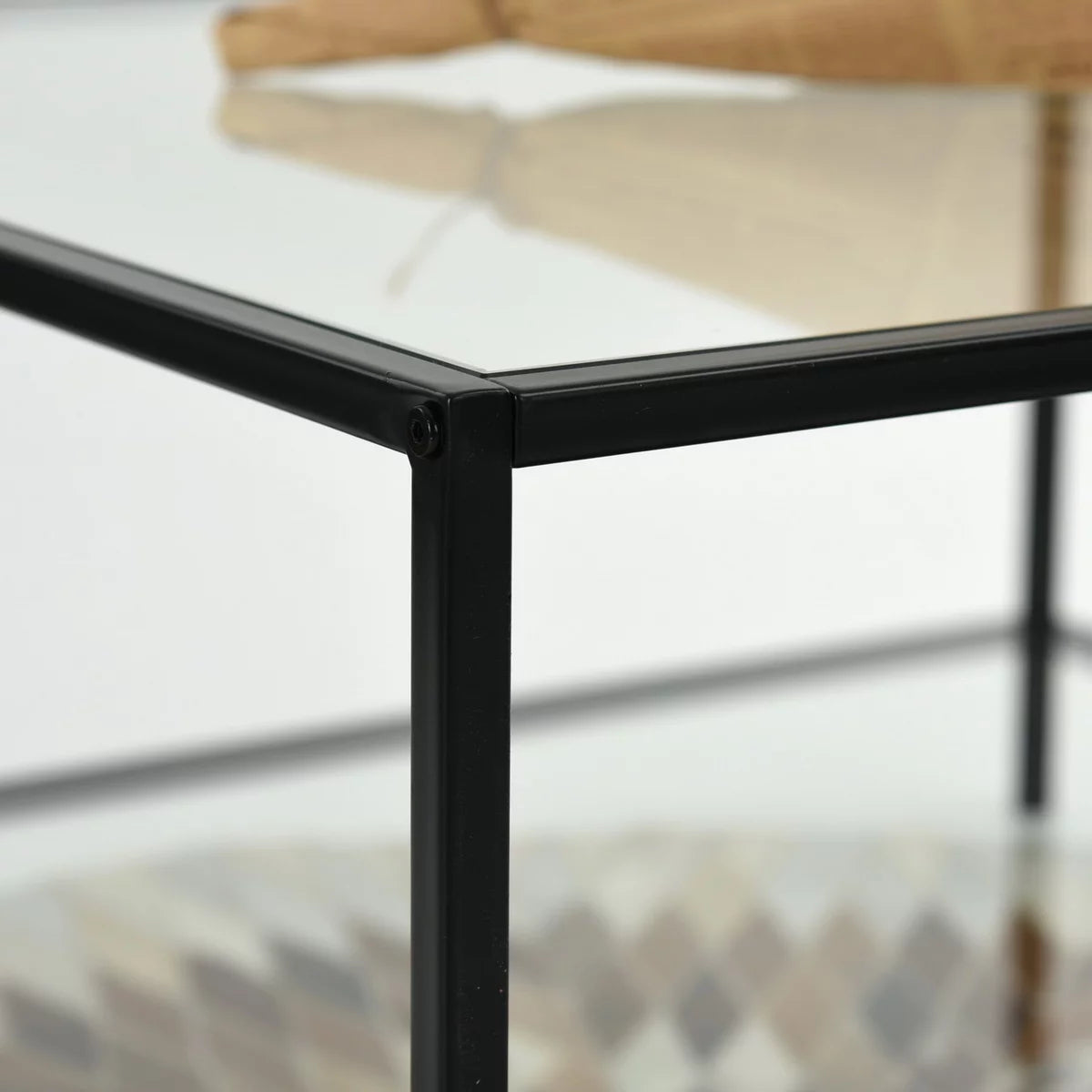 Square Tempered Glass Coffee Table with Storage Rack, Black E715666