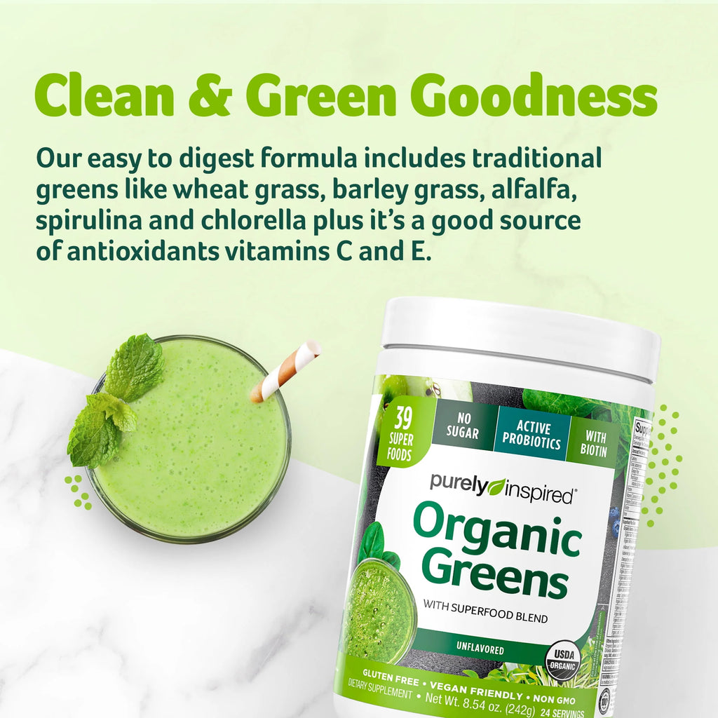 Organic Greens Superfood Powder, Unflavored, 8.57 oz V595
