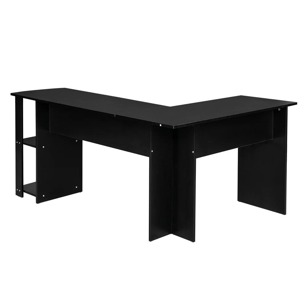 Black L-Shaped Corner Computer Desk with Bookshelves U450540