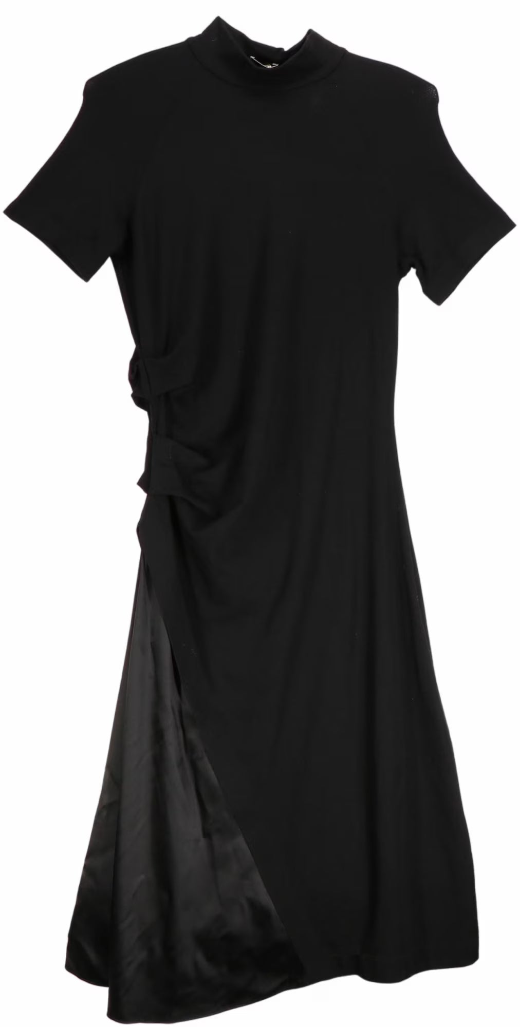 Black Midi Mock Neck Dress with Satin In-Lay and Brass C A469