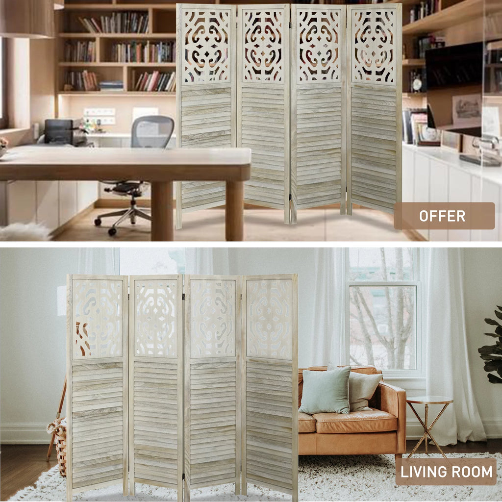 4 Panels Wood Carved Room Divider H3853