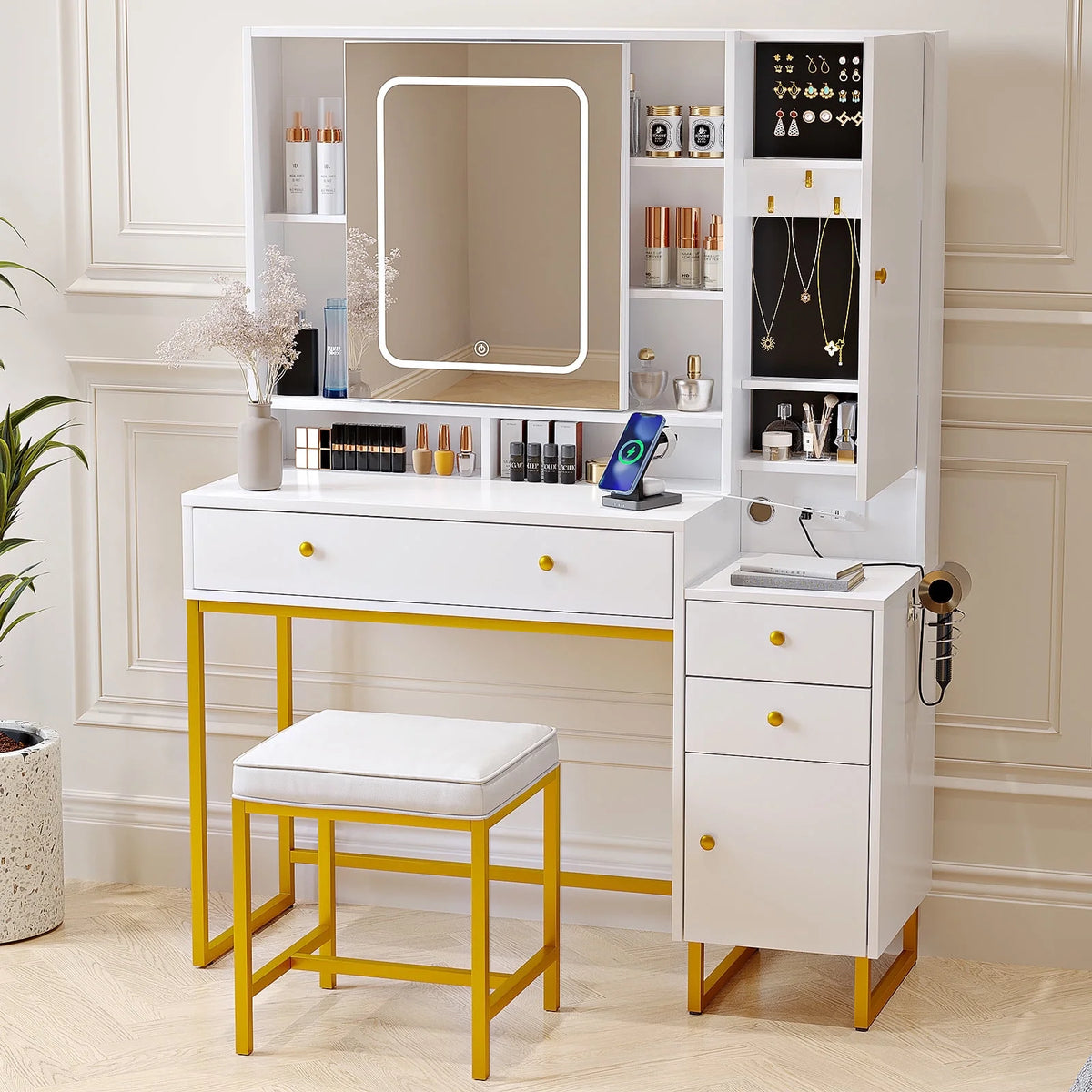 Vanity Set with Lighted Mirror and Stool U266269