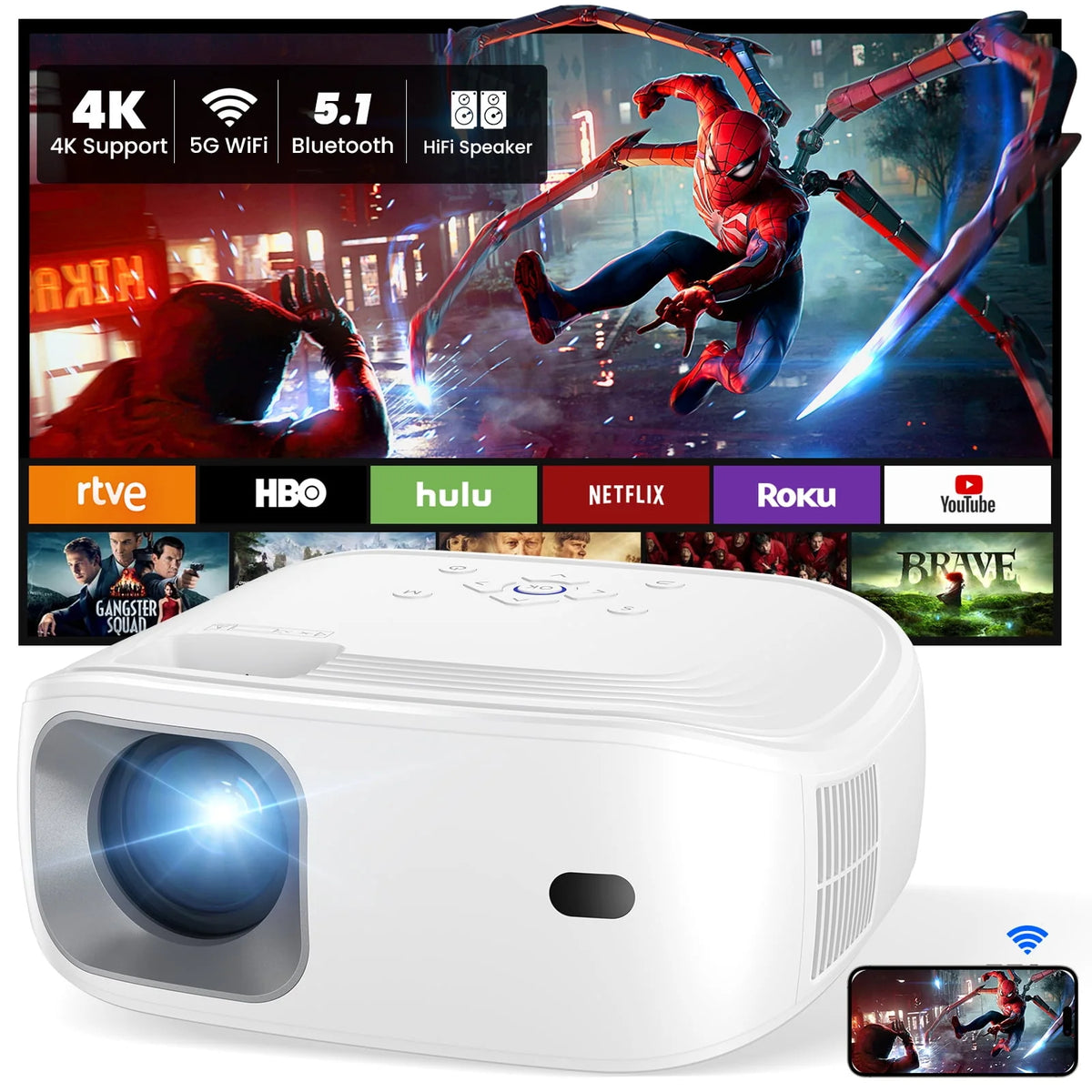 Portable Mini Projector with Wifi Bluetooth Speaker F52637