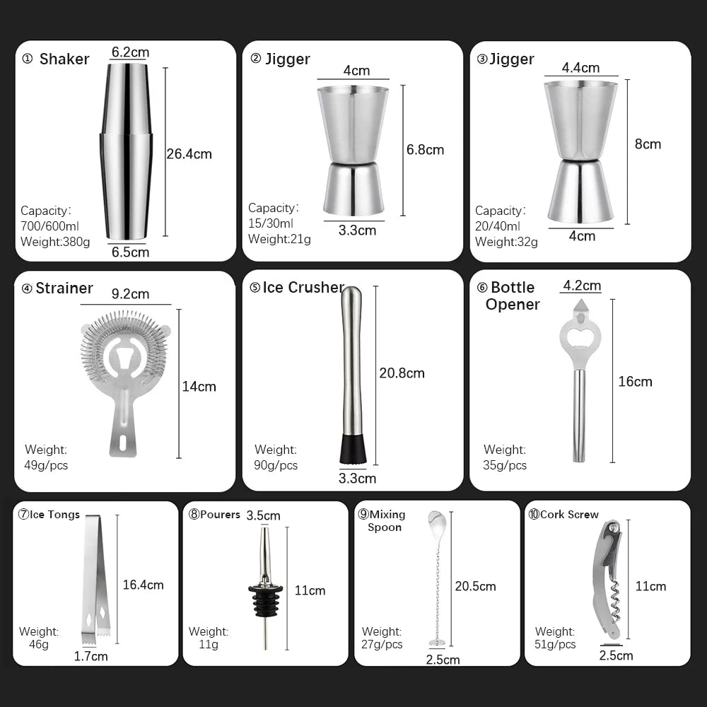 14 Pc Bartender Kit Cocktail Shaker Set D4816