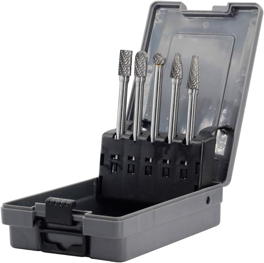Carbide Burr File Set 5pcs 1/4 Inch Shank Double Cut Rotary Burr R554581