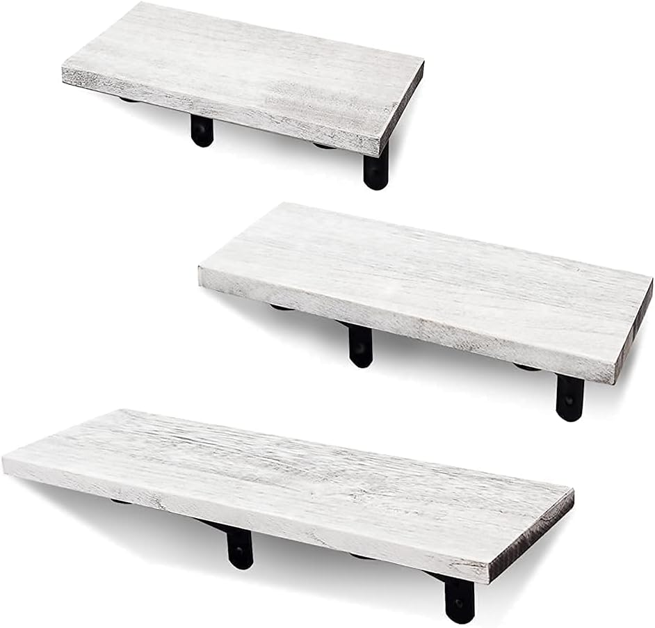 White Rustic Wood Floating Shelves Set of 3 T526683