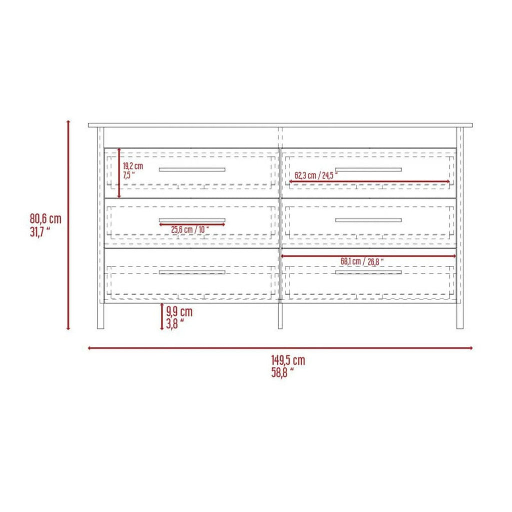 6 Drawer Engineered Wood Double Dresser D571064