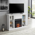 White Electric Fireplace TV Stand with Tempered Glass Shelves Q278336