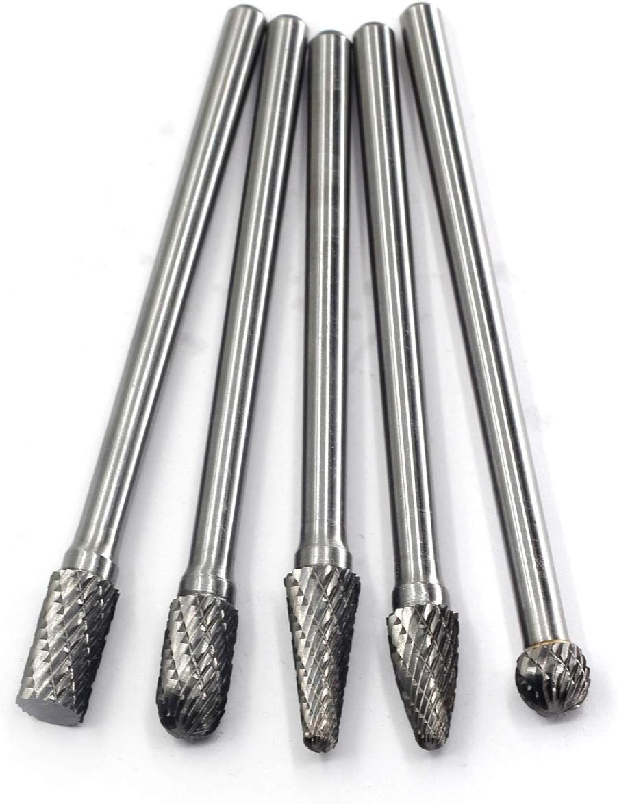Carbide Burr File Set 5pcs 1/4 Inch Shank Double Cut Rotary Burr R554581