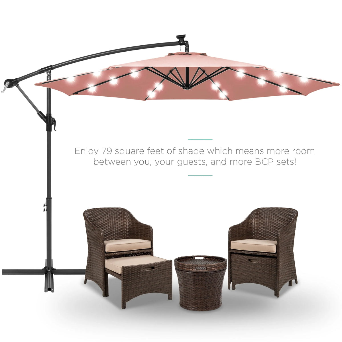 10ft Solar LED Offset Hanging Patio Umbrella K6308