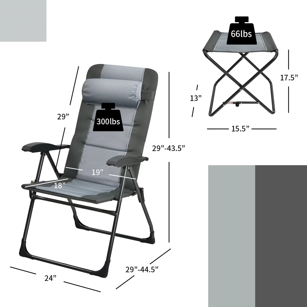 4 PCS Gray Patio Folding Chair Ottoman Set F218