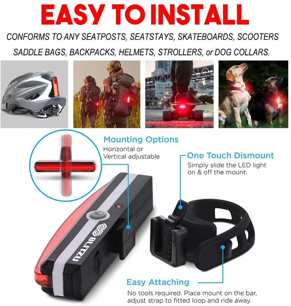 168H Bike Headlight or 168T Tail Light USB Rechargeable LED Bicycle Lights Set Front Back K6112