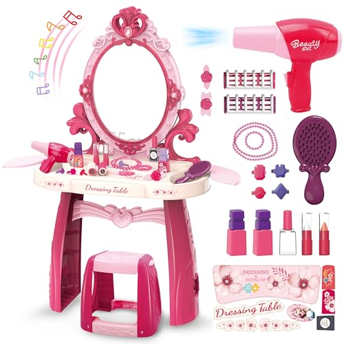 Toddler Vanity Makeup Table Toy with Mirror & Chair O156
