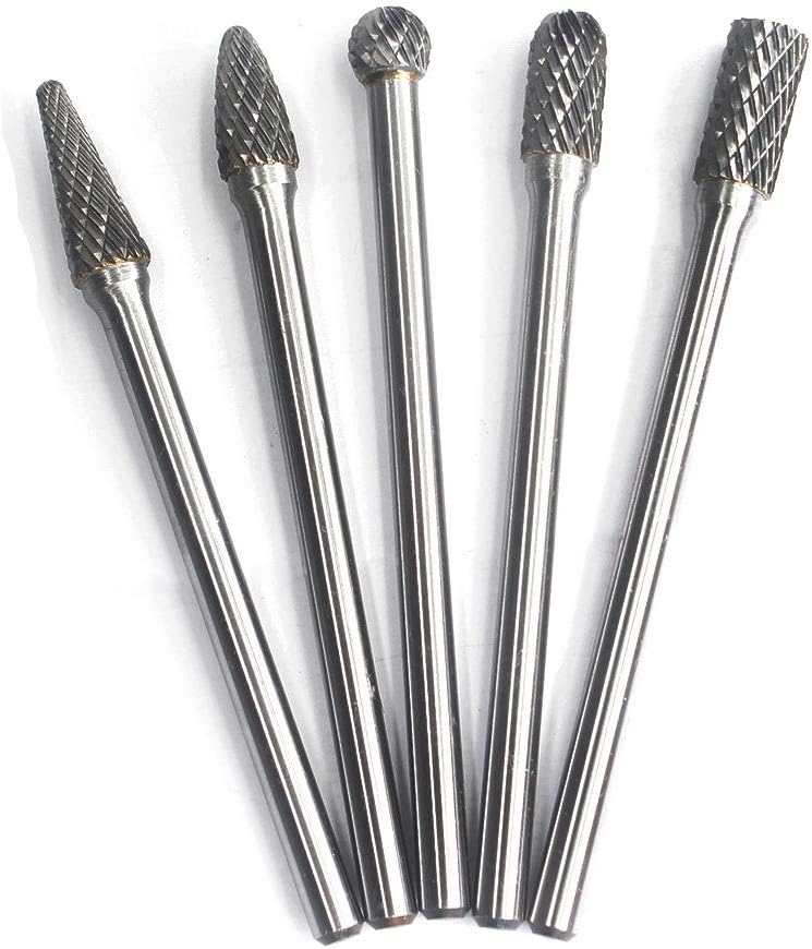 Carbide Burr File Set 5pcs 1/4 Inch Shank Double Cut Rotary Burr R554581