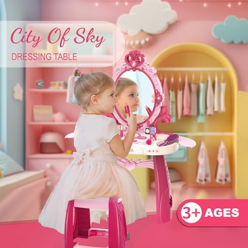Toddler Vanity Makeup Table Toy with Mirror & Chair O156