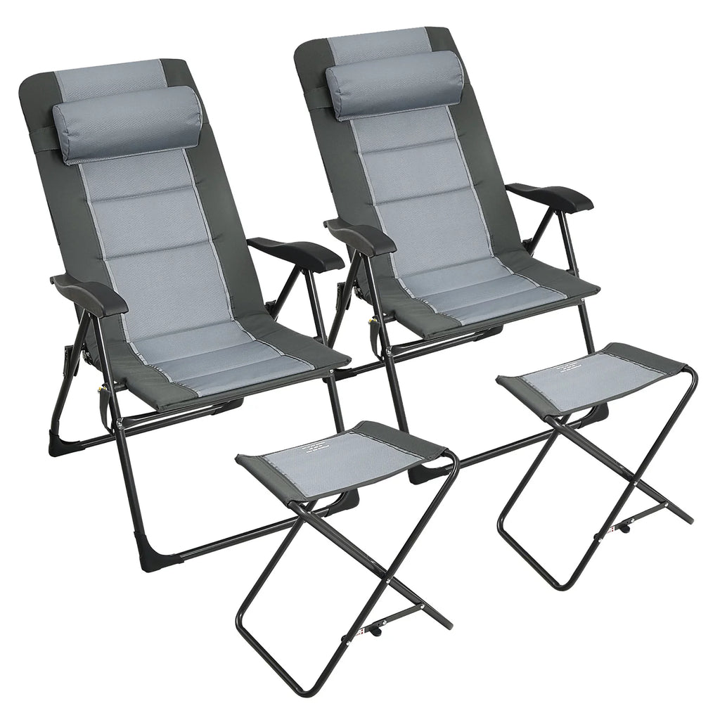 4 PCS Gray Patio Folding Chair Ottoman Set F218