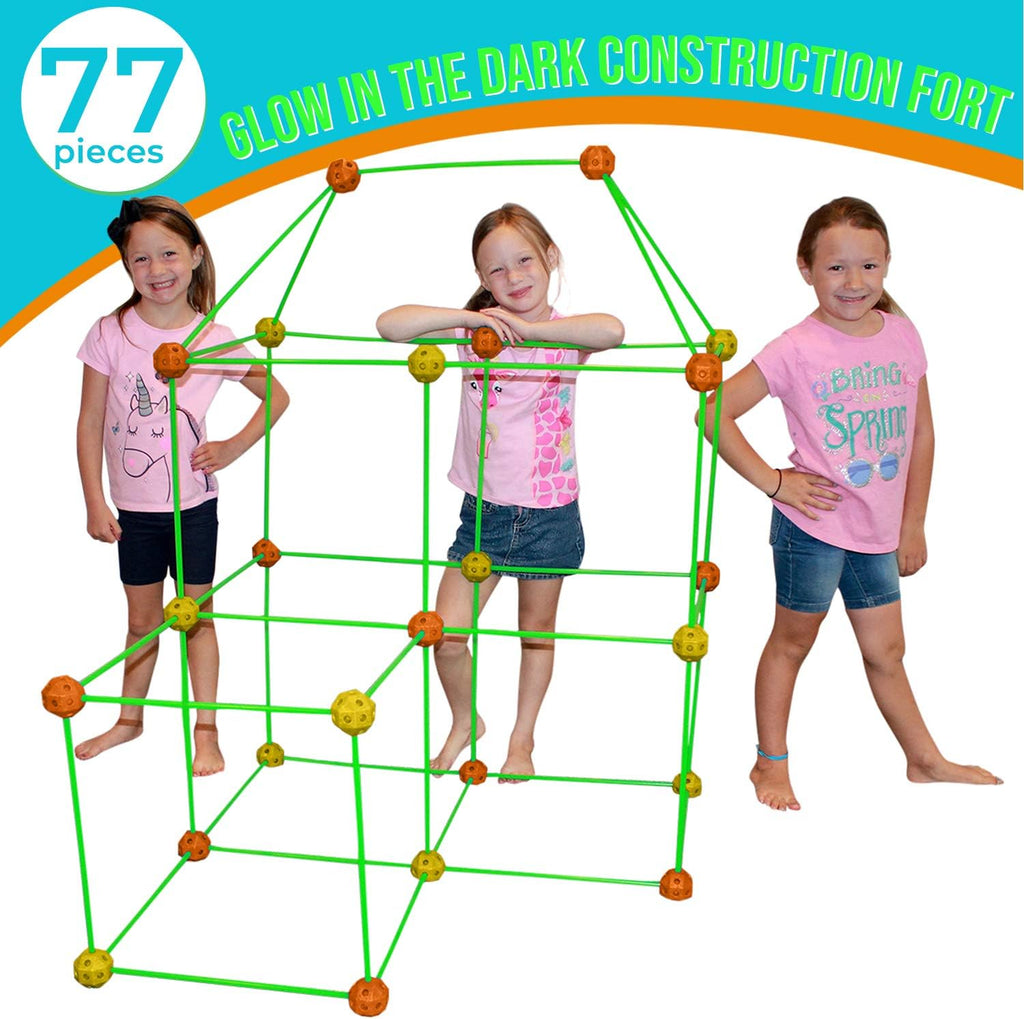 77 PCs Fort Building Kit with Orange Sheet and Glow in The Dark Sticks S909799