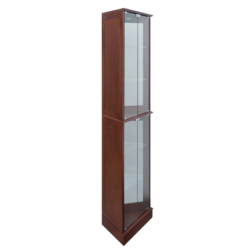 Lighted Corner Curio Cabinet with Tempered Glass Door, 6 Shelves, Walnut M56763