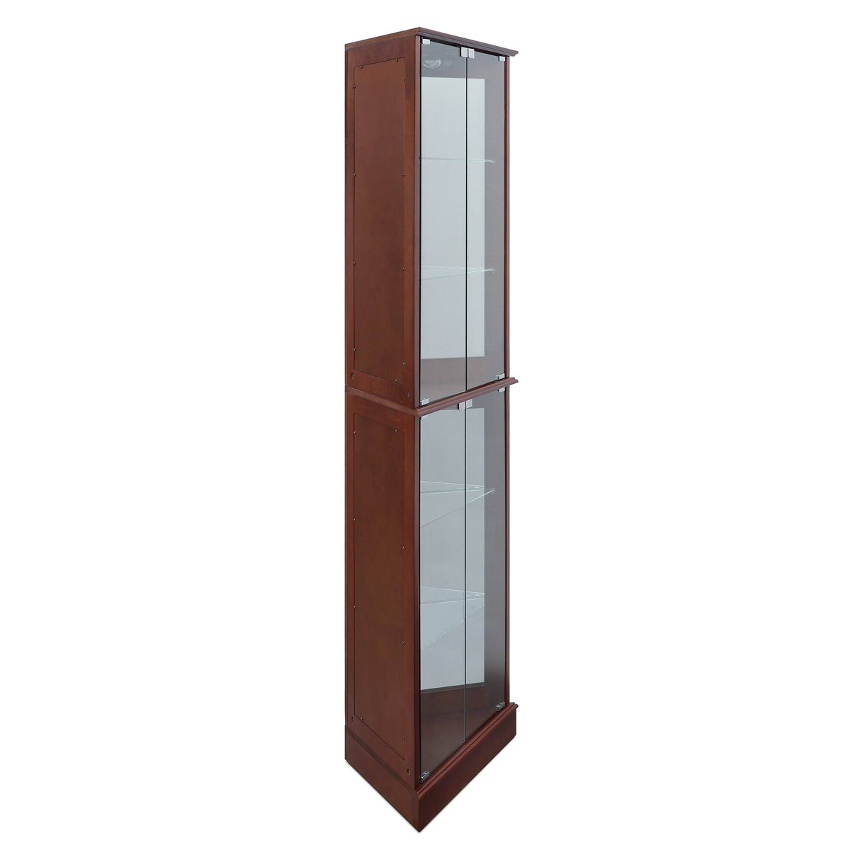 Lighted Corner Curio Cabinet with Tempered Glass Door, 6 Shelves, Walnut M56763