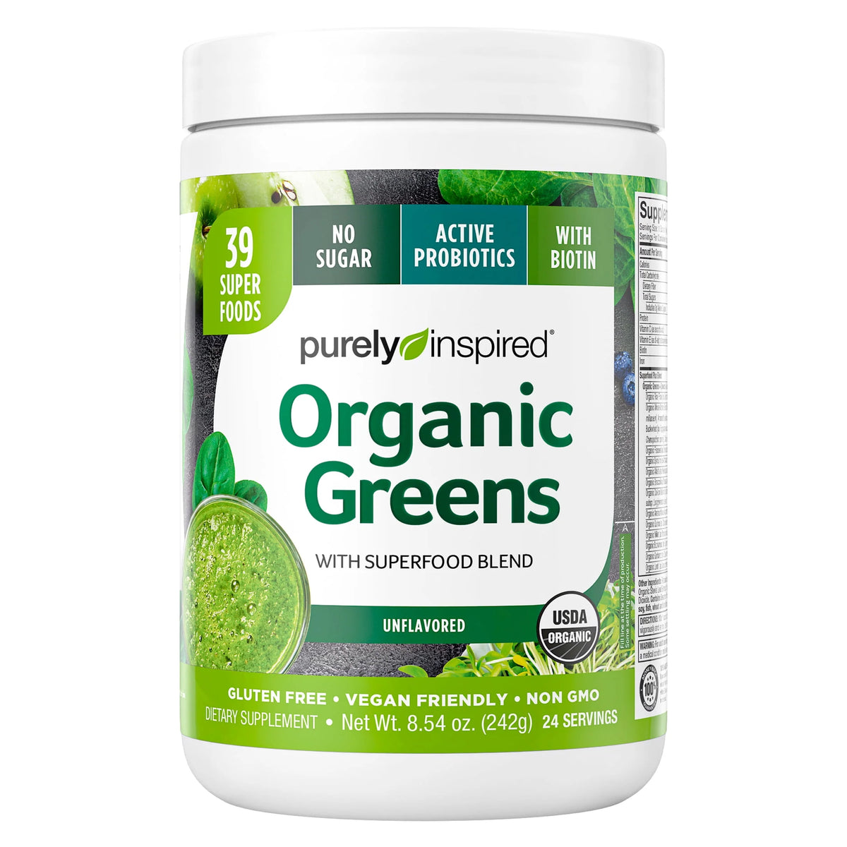 Organic Greens Superfood Powder, Unflavored, 8.57 oz V595