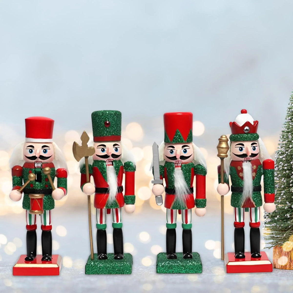 18cm 4 Pieces Wooden Nutcracker Soldier Table Decoration D301