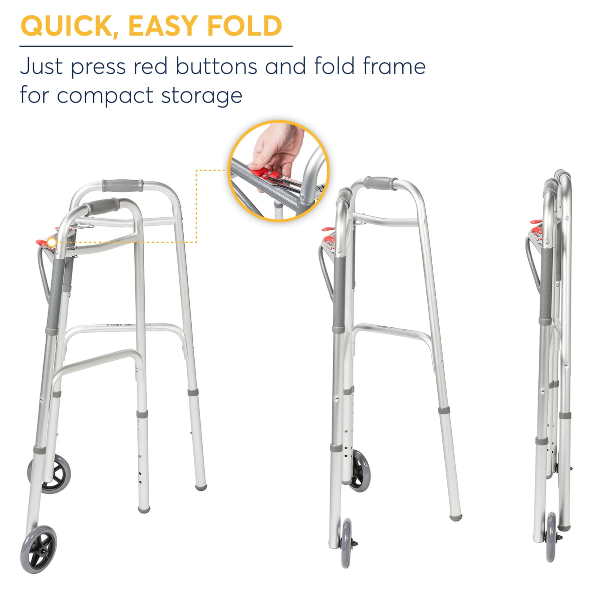 Two Button Folding Walker with 5 Wheels L377510