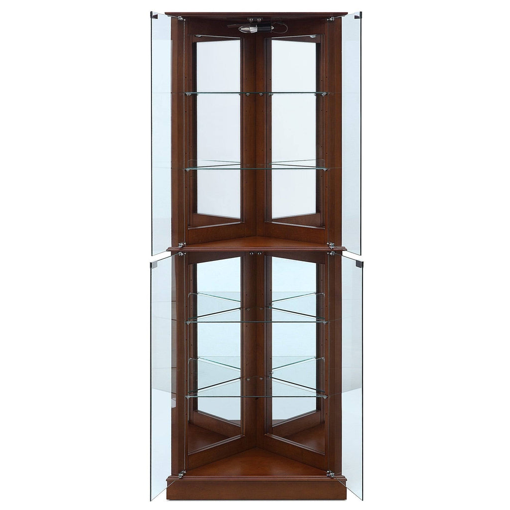 Lighted Corner Curio Cabinet with Tempered Glass Door, 6 Shelves, Walnut M56763