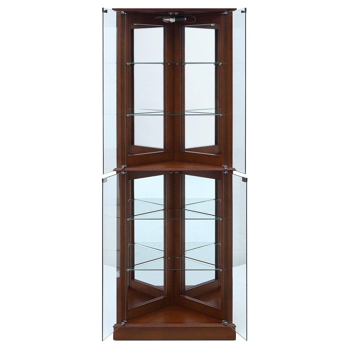 Lighted Corner Curio Cabinet with Tempered Glass Door, 6 Shelves, Walnut M56763