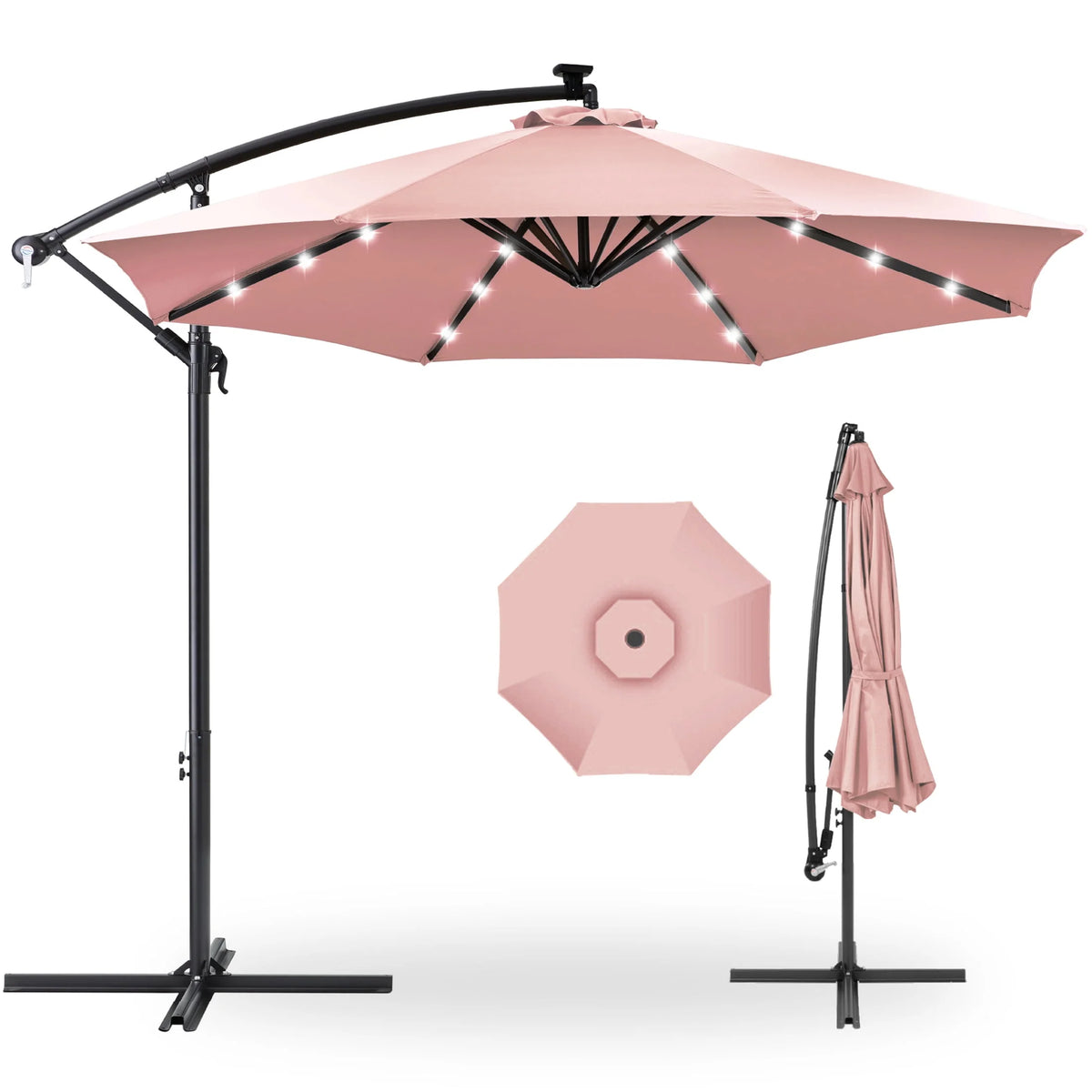 10ft Solar LED Offset Hanging Patio Umbrella K6308