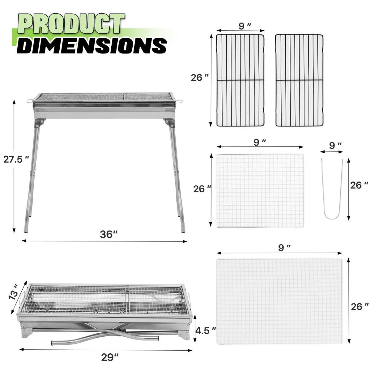 Portable Foldable Stainless Steel Charcoal Barbecue Grill M68117