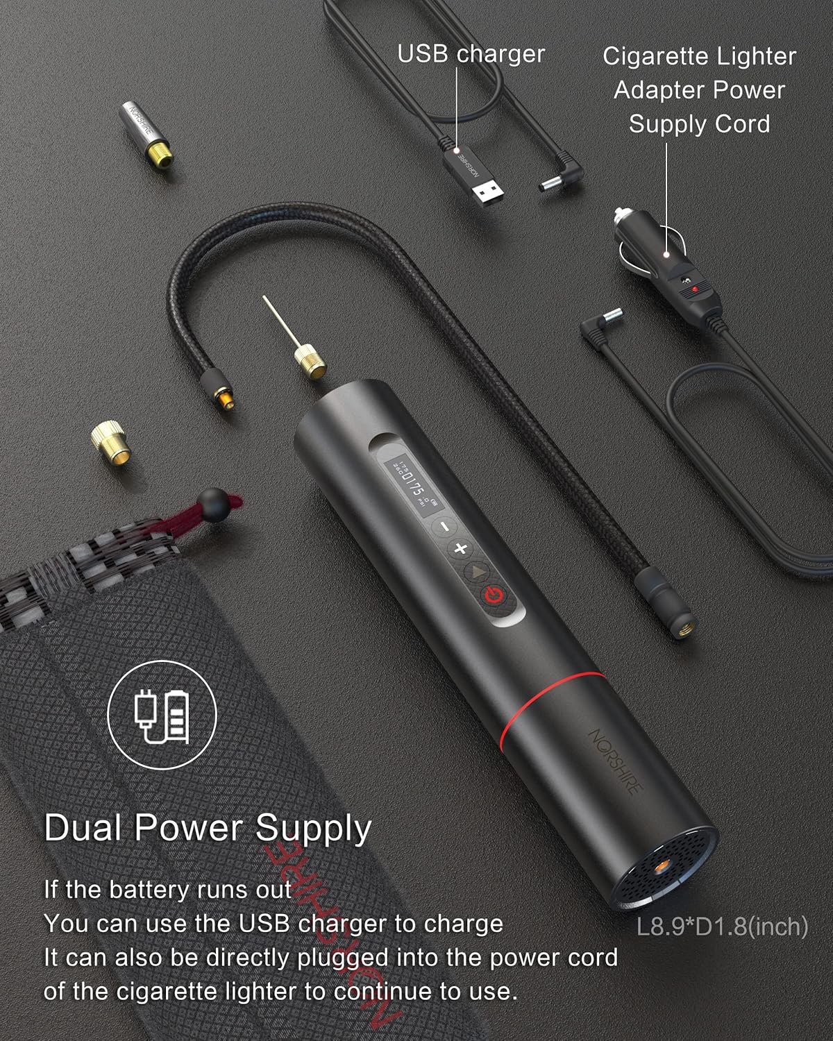 Portable Air Compressor Tire Inflator with 2000mAh Battery P3309