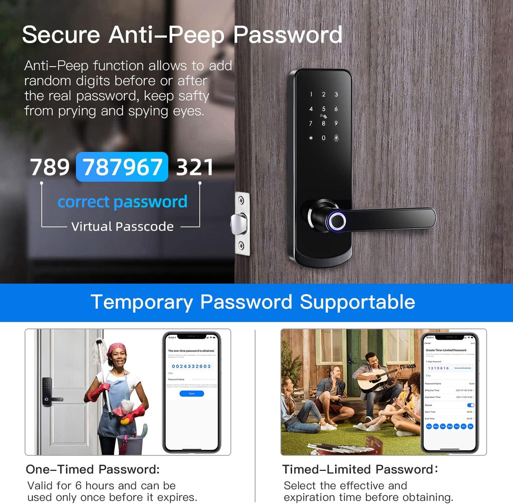 Smart Fingerprint Door Lock with Wi-Fi Touchscreen Keypad Deadbolt C53506