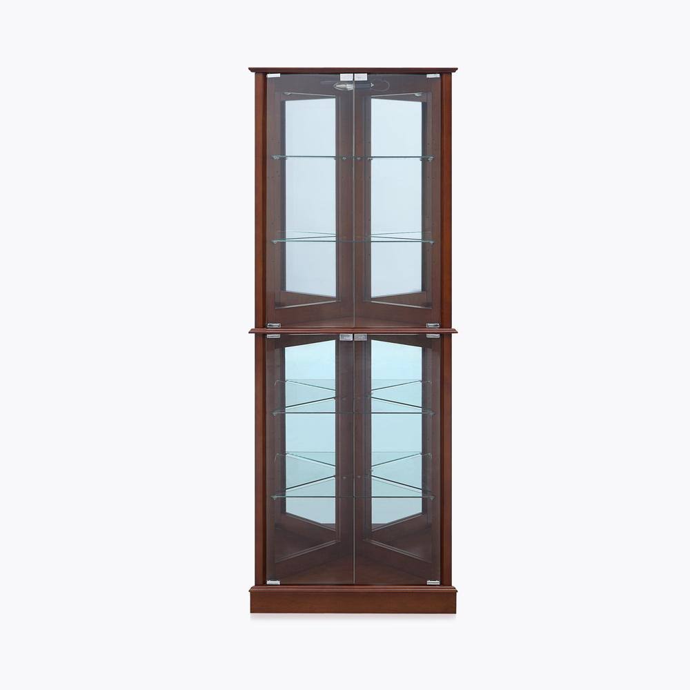 Lighted Corner Curio Cabinet with Tempered Glass Door, 6 Shelves, Walnut M56763