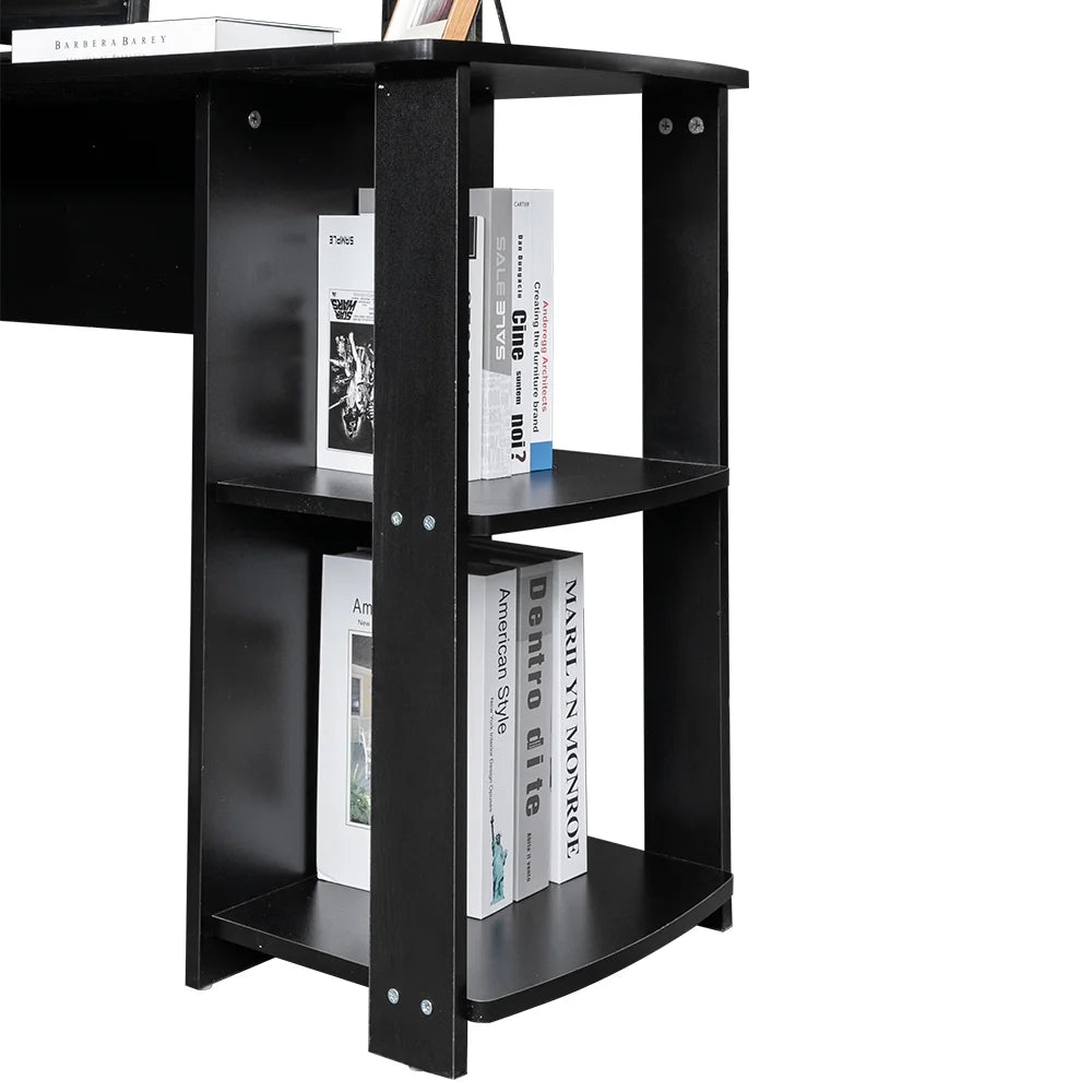 Black L-Shaped Corner Computer Desk with Bookshelves U450540