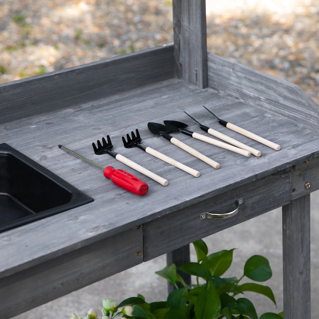 36" x 18" x 47" Wood Potting Bench Work Table with 2 Wheels, Grey N825313
