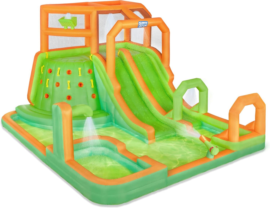 Inflatable Water Slide Park with Climbing Wall, 2 Slides, Pool, Air Pump & Carrying Case C9294