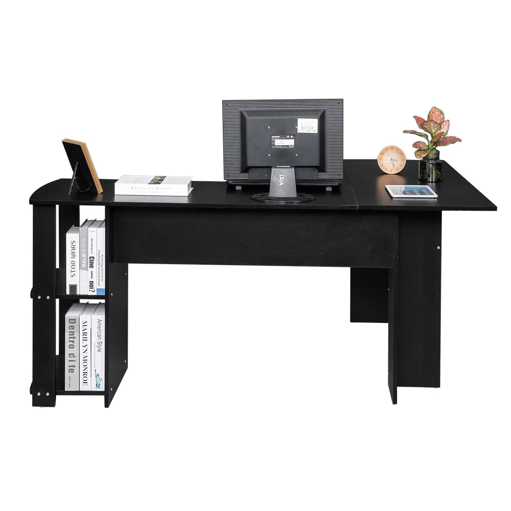 Black L-Shaped Corner Computer Desk with Bookshelves U450540