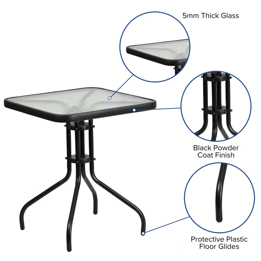 23.5" Square Tempered Glass Metal Table V637348