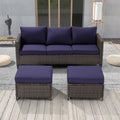Navy Blue 3-Piece Rattan Patio Sofa Set V8703