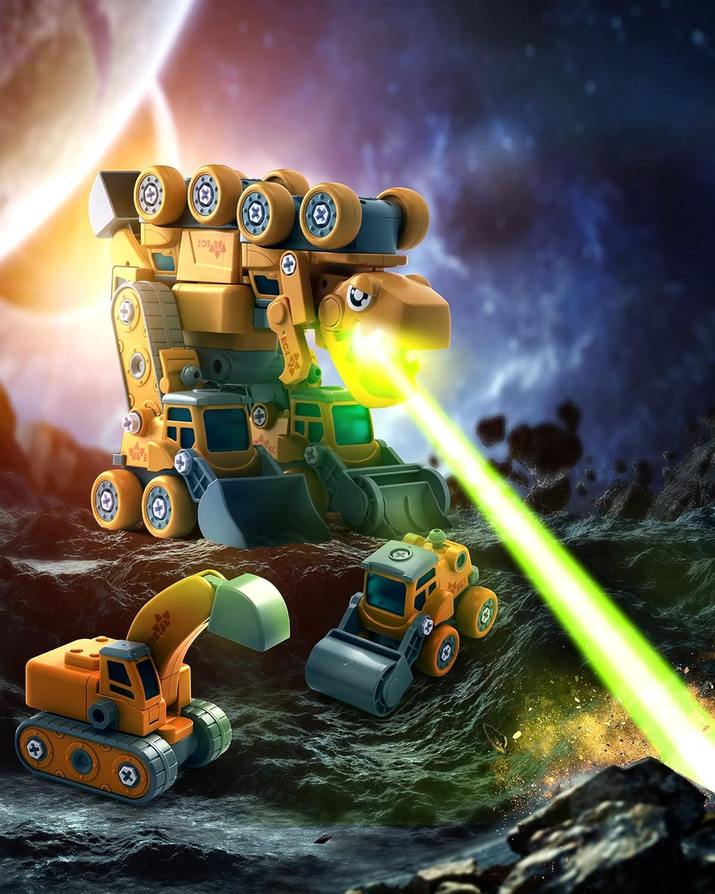 5-in-1 86 Piece Dinosaur Take Apart Toys Excavator Toy with Lights and Sounds L382702