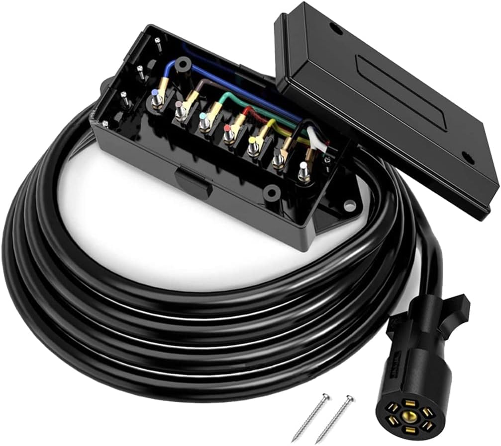 7 Way Trailer Plug Inline Trailer Cord with Junction Box, Pack of 2 I6668