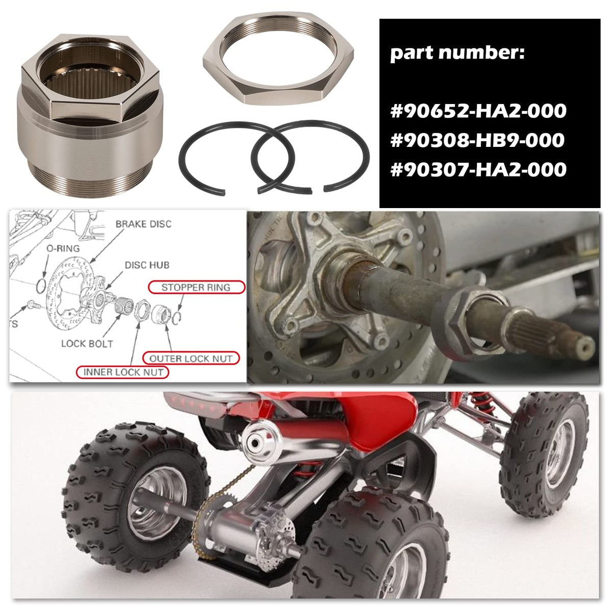 Rear Axle Lock nut Assembly with Jam Sleeve nut and Clips Pack of 2 C58451